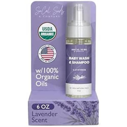 SoCal Suds & Company 2-in-1 Organic Foaming Baby Shampoo & Body Wash - Castile Soap - Gentle Body Soap and Shampoo for Sensitive Skin - Newborn & Kids Bath - Lavender, 6oz (Pack of 1)