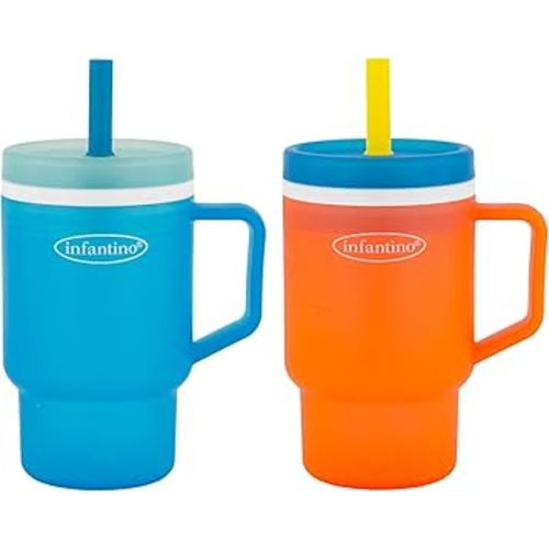 Infantino My 1st Tumbler, Durable Plastic Sippy Cup with Silicone Leak-Resistant Straw & Handle, for On-the-Go, BPA-Free Transition Cup, High Tide and Citrus Splash, 2-Pack