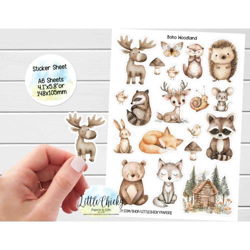Sticker Sheet - Watercolor Woodland Animal Stickers, Boho Animals, Planner Stickers, Scrapbook Stickers, Journal Stickers, Baby Stickers