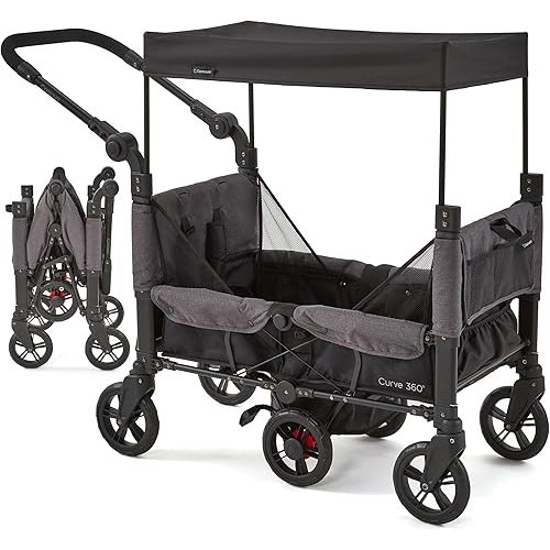 Contours Curve 360 Lightweight Double Baby Stroller Wagon for 2 Kids, Fits Infant Car Seats, Ultra Maneuverable, Easy in and Out for Toddlers with Deep Footwell, Storage Pockets and Adjustable Handle