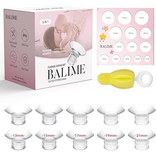 Flange Inserts 10PCS 13/15/17/19/21mm for 24mm Shields, 3 in 1 Sizing Kit with Nipple Measurement Card & Cleaning Brush, Compatible with Momcozy Medela Spectra (10 Flange Inserts Without Nipple Shield)