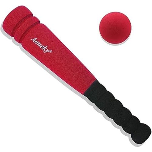 Aoneky 11.8 Inch Mini Foam Baseball Bat and Ball Set for Toddlers 1-3 Years, Soft & Safe First Bat, Lightweight T-Ball Bat for Boys Girls, Indoor Outdoor Sports Toy (Red)