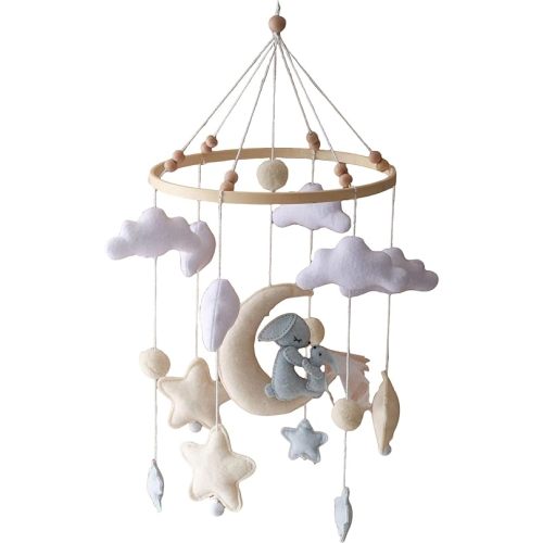 GOODMOM Baby Crib Mobile for Boys Girls Sleeping Bear Mobile for Crib, Baby Bassinet Mobile Toy for Soothing Sleep Gender Neutral Nursery Mobile - Sun, Moon, Cloud, Bear (Brown)
