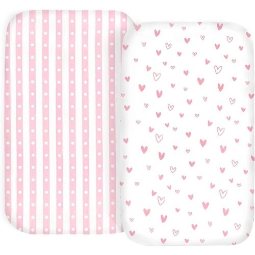 100% Organic Cotton 2 Pk Bedside Sleeper Bassinet Fitted Mattress Sheets for Mika Micky, Baby Delight, Ronbei, Chicco, KoolerThings, Cloud Baby, AMKE, Angelbliss, Maxi-COSI, Arm's Reach, Plus. Girl