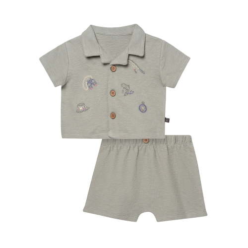 Modern Moments by Gerber Baby Boy Button Down Shirt and Short Set, 2-Piece, Sizes 0/3 Months - 24 Months