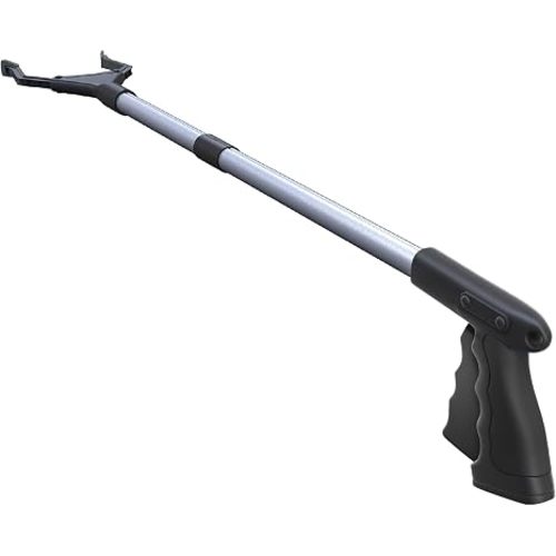 FitPlus 2024 Upgrade PowerGrip T9, Grabber Reacher Tool, Wide Jaw, Foldable, Steel Cable, with 96 Grip Points for Firm Grip, 32" with Magnet (Black, 32 Inch)