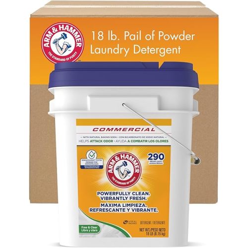 Arm & Hammer Powder Laundry Detergent, Professional Soap for Washing Clothes, 290 Loads, Free and Clear, Bulk 18lb Pail