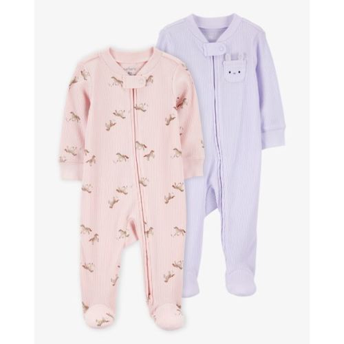 Baby 2-Pack  Ribbed 2-Way Zip Sleep & Play Pajamas - Pink/Purple - Carter's | NB