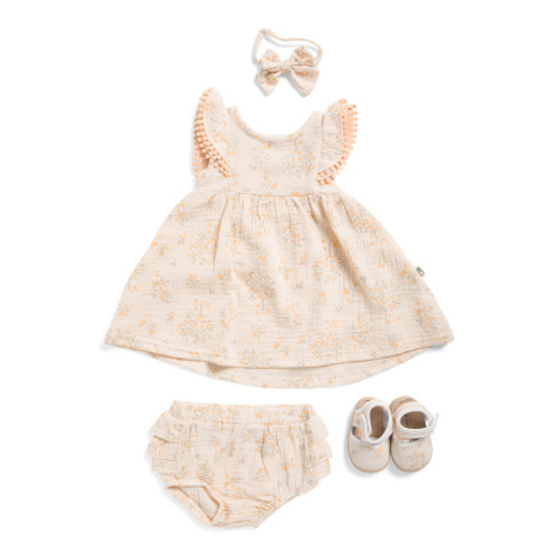 Newborn Girls 2pc Grove Dress And Briefs Set With Headband And Shoes | Baby | Marshalls