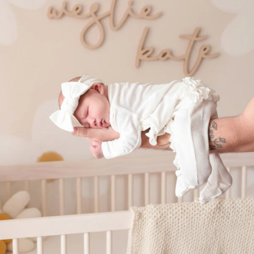 Bamboo Waffle Ruffle Zipper Footie - Cloud White