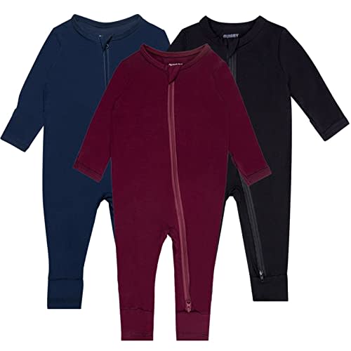 GUISBY Baby Pajamas with Mitten Cuffs - 3Pcs Girls Boys 2 Way Zipper Long Sleeve Rayon Sleepers