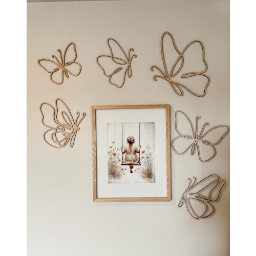Wooden Butterfly Wall Decor: Line Art Cutouts, Set of 6