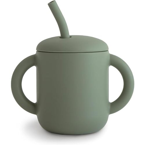 mushie 100% Silicone Training Cup & Straw for Toddlers 6 Months+ | Dried Thyme Color