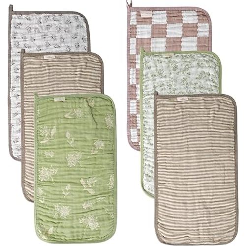 6-Pack Muslin Baby Burp Cloths Made with Organic Cotton – 6-Layer Absorbent & Gentle for Newborn Feeding, Burping – Ultra-Soft, 20x10 Inch Set in Natural Sage