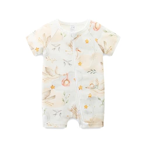 Babymine Baby Boy Girl Romper Short Sleeve 100% Cotton Bodysuit Outfits 2 Way Zipper Jumpsuit