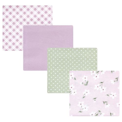 Hudson Baby Infant Girl Cotton Rich Flannel Receiving Blankets, Purple Dainty Floral, One Size