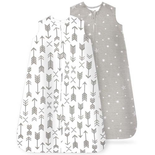 Baby Sleep Bag Sack - 6-12 Months - Supple Natural Softness & Breathability - Quiet 2 Way Zipper w/ Medium Size Protector for Wake-Free Changing Times - Unisex 2 Pack Wearable Blanket