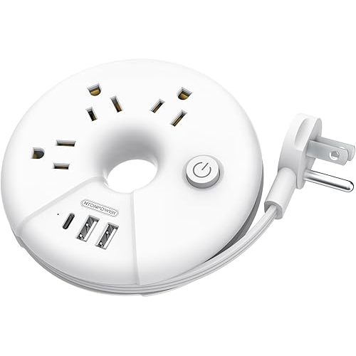 Travel Power Strip, NTONPOWER 3 Outlets 3 USB(1 USB C) Cruise Approved Power Strip, Short Extension Cord 3ft, Travel Essentials for Home, Hotels, Cruise Ship, Vacation, White, i-Donut