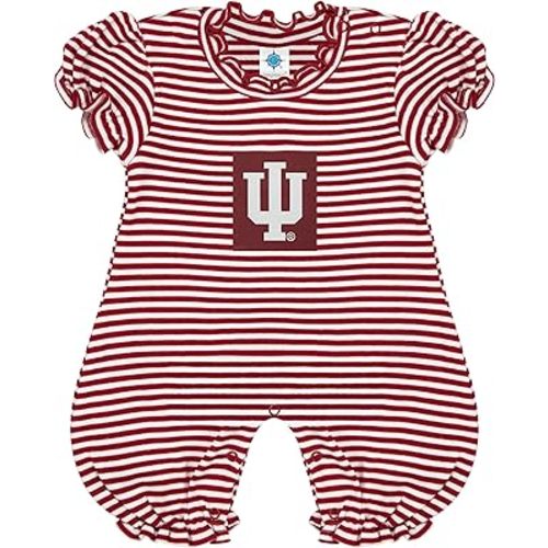 Creative Knitwear College Baby Striped Puff Sleeve Romper - Team Logo, Many Colors, for Girls (Newborn-12 Months)
