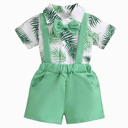 HCNTES Baby Boys Formal Suit Gentleman Set Short Sleeve Romper Suspenders Shorts Pants Toddler Bowtie Wedding Tuxedo Outfits