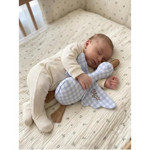 Organic Muslin Goose Sleep Companion, Cream Boho Plush Toy, Newborn Baby Shower Gift