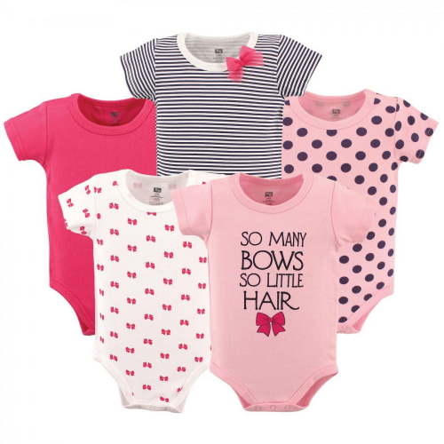 Hudson Baby Short Sleeve Bodysuits, 5-Pack, Newborn- 24 Months