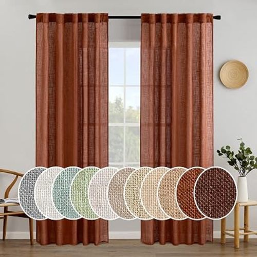 MIULEE Burnt Orange Fall Linen Curtains 52x84 Inch for Bedroom Living Room