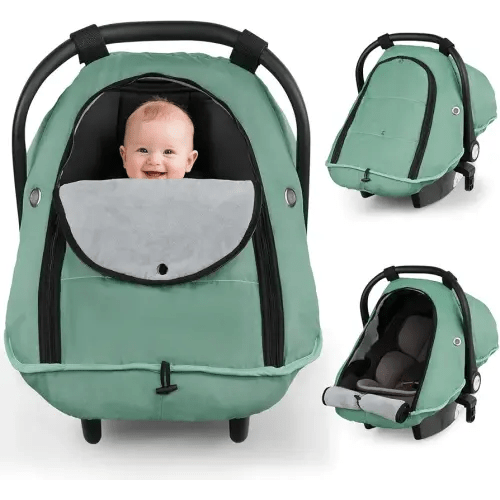 Metplus Waterproof Car Seat Cover Baby for Winter, Infant Car Seat Cover Breathable-Warm and Comfortable Carseat Covers Canopy,Rain, Snow, and Wind-Resistant,Baby CarSeat Covers for Boy Girl,Green