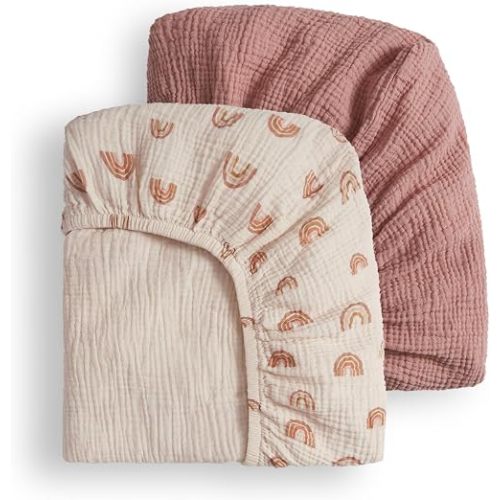 Blissful Diary Muslin Crib Sheets, 2 Pack, Dusty Pink & Rainbow