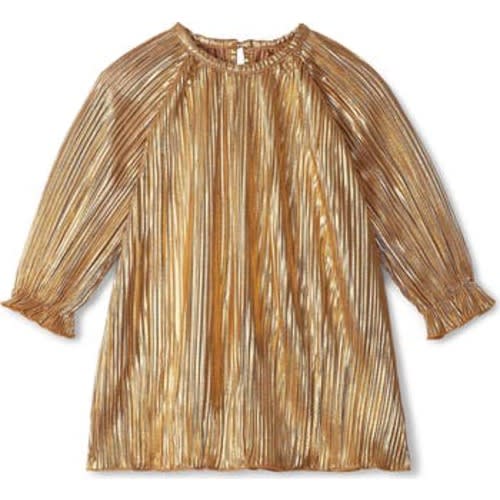 Metallic Long Sleeve Plissé Party Dress, 6-9M
