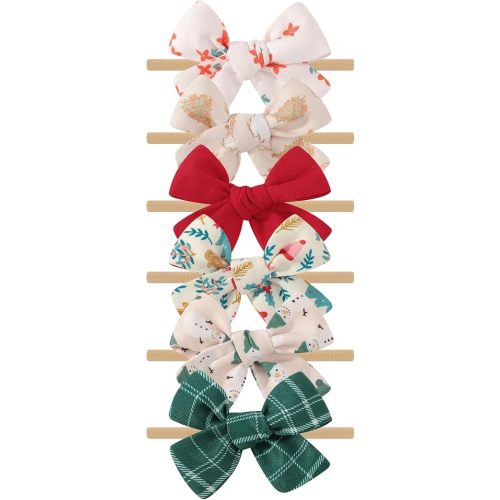 doboi 6 Pack Baby Girl Bow Headbands, Soft Nylon Headbands for Newborns