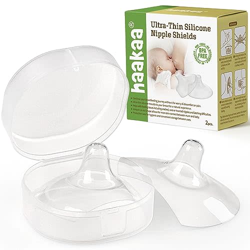 haakaa Nipple Shields 18mm for Newborn Breastfeeding with Latch Difficulties or Flat or Inverted Nipples, Breast Shields Extra-Thin & Extremely Soft, Come with Carry Case, 2pcs