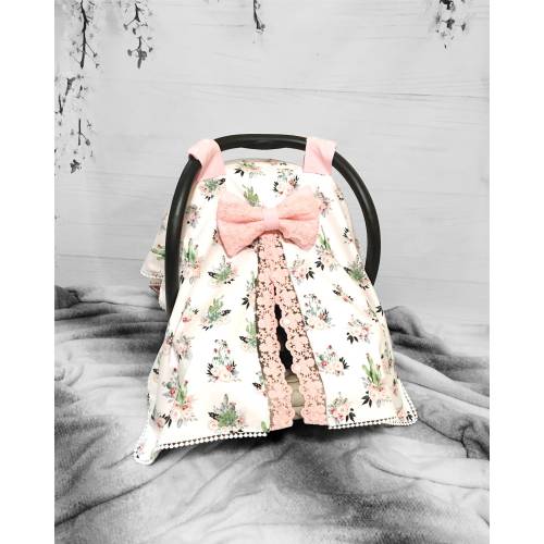 Baby car seat cover, Pink car seat cover, Car seat accessories, Car seat canopy, Cactus cover, Pink cactus flowers car seat cover