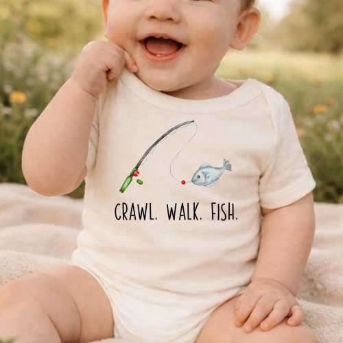 Crawl Walk Fish Baby ONESIES® Brand Bodysuit, Fishing Baby Outfit, Future Fisherman Baby Bodysuit, Fishing Baby Shower Gift, Outdoors Kid