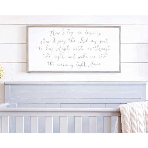 Nursery Wall Decor Now I Lay Me Down to Sleep Sign Nursery Signs Above Crib Sign Ill Love You Forever Wood Framed Signs 12x22inch