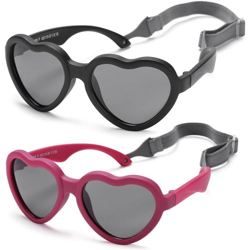 Flexible Heart Shaped Baby Polarized Sunglasses with Strap Adjustable Toddler & Infant Age 0-24 Months