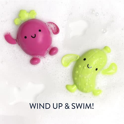 Itzy Ritzy Wind-Up Swimming Bath Toys – Set of 2 Wind-Up Floating Bath Toys - Water Playtime Set for Tub or Pool, Designed for Ages 6 Months and Up (Pickle & Beet)