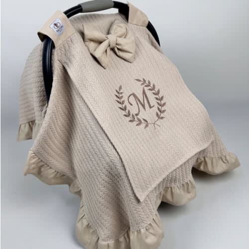 Personalized Car Seat Cover Baby Girl & Boy | Handmade Beige Carseat Canopy | Peekaboo Mesh Window - Etsy