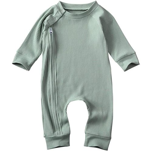 Newborn Baby Boy Girl Romper Clothes Infant Solid Ribbed Onesie Bodysuit Jumpsuit Outfits - B3 Light Green