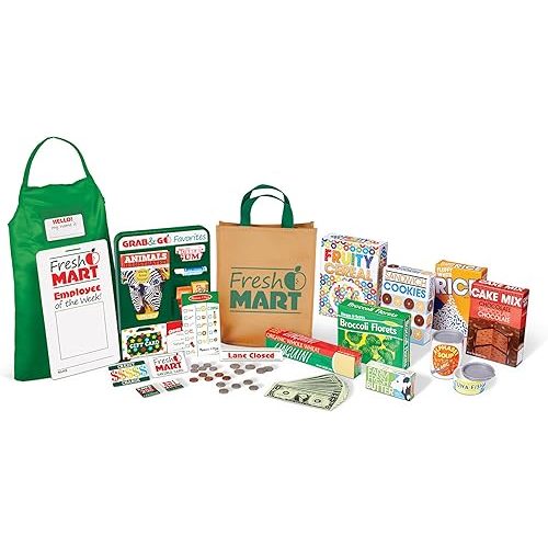 Melissa & Doug Fresh Mart Companion Set, Grocery Store Pretend Play Toys, Toy Kitchen Accessories & Play Food, Preschool Learning Toys for Girls & Boys 3+