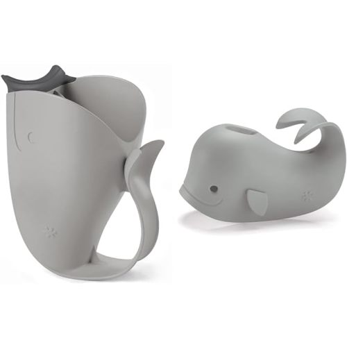 Skip Hop Baby Bath Rinse Cup, Moby Tear-Free Waterfall Rinser, Grey & Baby Bath Spout Cover, Universal Fit, Moby, Grey
