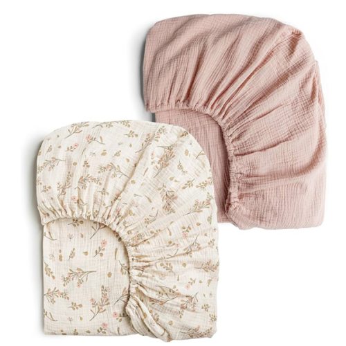 Konssy Muslin Crib Sheets for Girl Boy, 2 PCS Soft and Breathable Cotton Baby Sheets for Standard Crib Mattress, 52"x 28" (Floral, Pink)