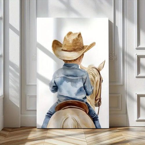 Ophelia & Co. Framed Cowboy Nursery Print, Cowboy Nursery Decor, Baby Boys Western Nursery Wall Art Textured Canvas Poster Painting Wall Decor For Bedroom Living Room, Ready To Hang | Wayfair