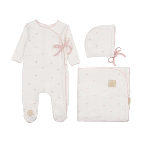 Pink Bow Wrap Layette Gift Set, 3-Piece (Footie, Bonnet, Blanket)