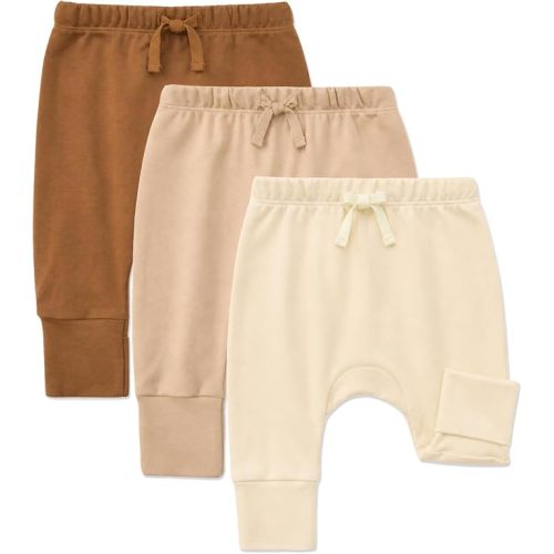 Aablexema 3-Pack Organic Cotton Baby Jogger Pants with Fold-Over Foot Cuffs