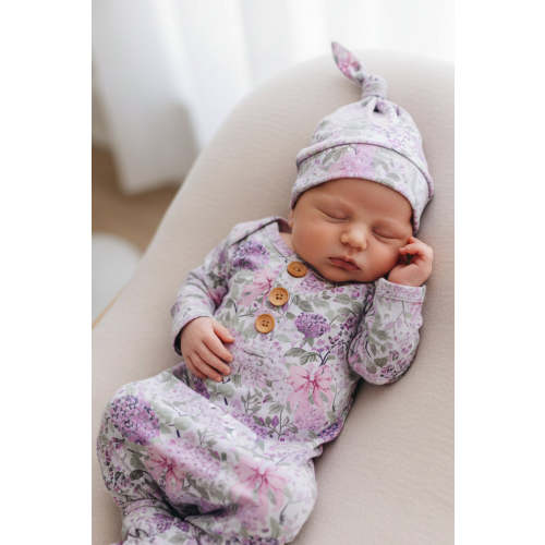 Newborn Baby Knot Gown & Hat Set | Lavender Lullaby