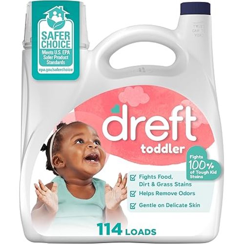 Dreft Liquid Laundry Detergent for Toddlers, tackles 100% of common toddler stains, Laundry Detergent, 150 fl oz, 114 Loads