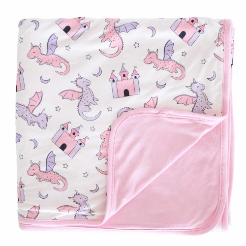 Dragon Adventure Double Sided Bamboo Blanket | Pink