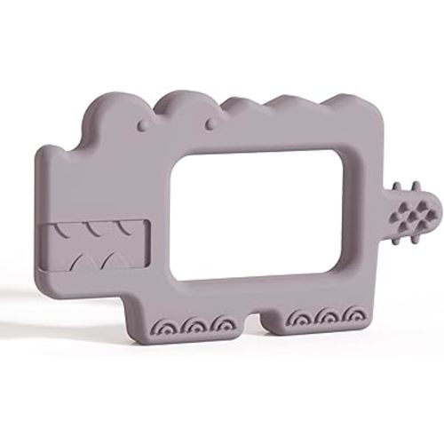 Moonkie Teething Toy, Safe & Easy to Hold BPA Free Silicone Baby Soothing Teethers, Prevent Finger Sucking Teether Toys Best for Babies 0-6 6-12 Months (Crocodile Misty Purple)