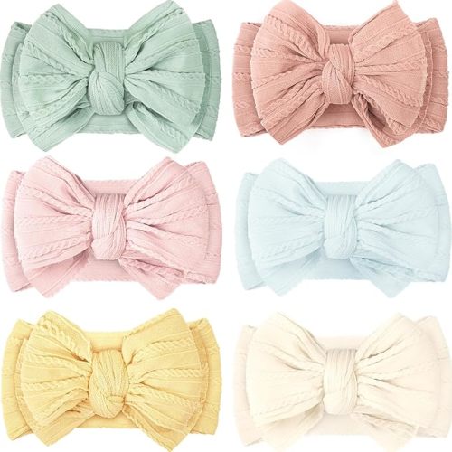 CÉLLOT 6 Pcs Baby Bows Headbands Nylon Hairbands Baby Girl Bows Hair Accessories for Newborn Infant Toddler Essentials (Avocado Series)